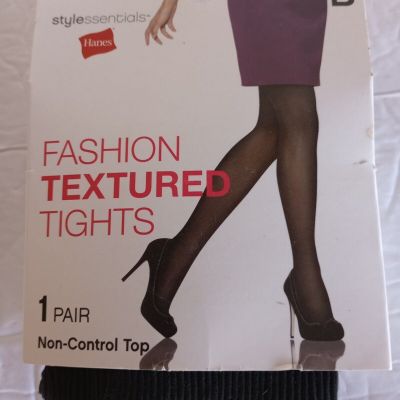 Hanes Fashion Textured Tights Size B Black Style Essentials Non-Control Top